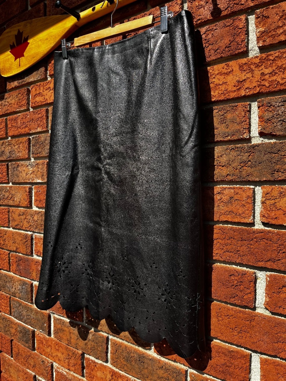 Vintage Danier Leather Black Cut Out Floral Design Skirt